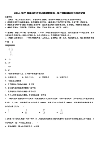 2024-2025学年信阳市重点中学物理高一第二学期期末综合测试试题含解析