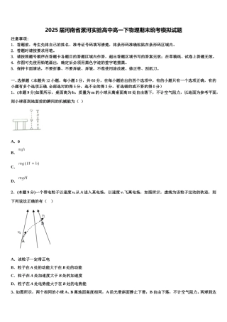 2025届河南省漯河实验高中高一下物理期末统考模拟试题含解析