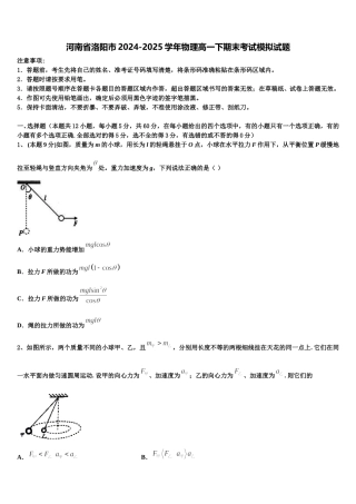 河南省洛阳市2024-2025学年物理高一下期末考试模拟试题含解析