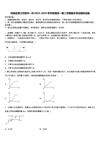 河南省周口市西华一中2024-2025学年物理高一第二学期期末考试模拟试题含解析