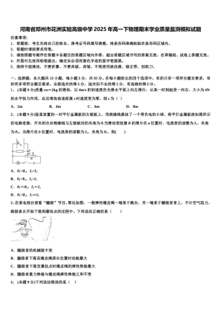 河南省邓州市花洲实验高级中学2025年高一下物理期末学业质量监测模拟试题含解析