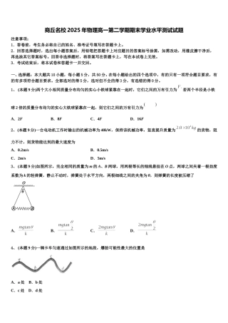 商丘名校2025年物理高一第二学期期末学业水平测试试题含解析