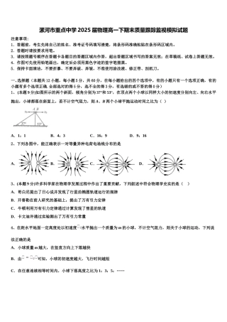 漯河市重点中学2025届物理高一下期末质量跟踪监视模拟试题含解析
