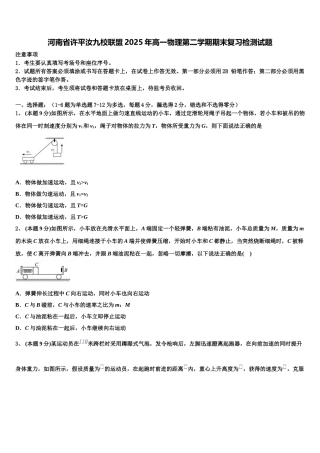 河南省许平汝九校联盟2025年高一物理第二学期期末复习检测试题含解析