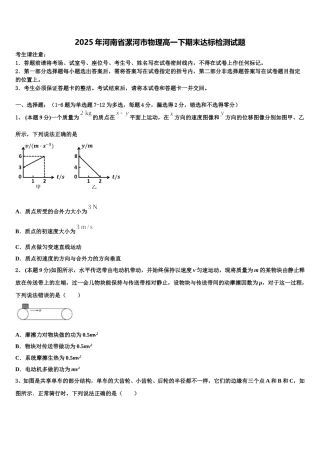 2025年河南省漯河市物理高一下期末达标检测试题含解析