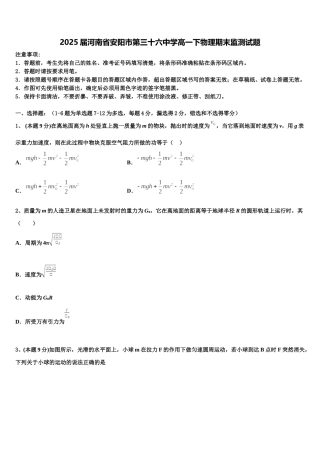 2025届河南省安阳市第三十六中学高一下物理期末监测试题含解析