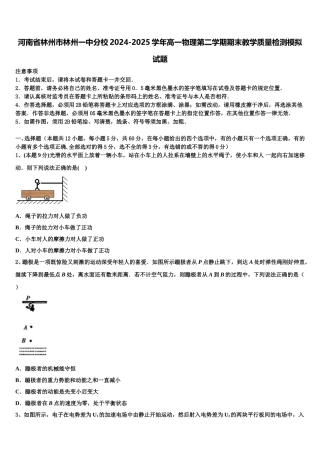 河南省林州市林州一中分校2024-2025学年高一物理第二学期期末教学质量检测模拟试题含解析