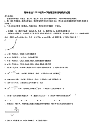 豫东名校2025年高一下物理期末统考模拟试题含解析