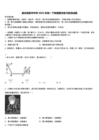重庆杨家坪中学2025年高一下物理期末复习检测试题含解析