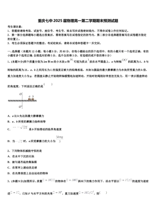 重庆七中2025届物理高一第二学期期末预测试题含解析