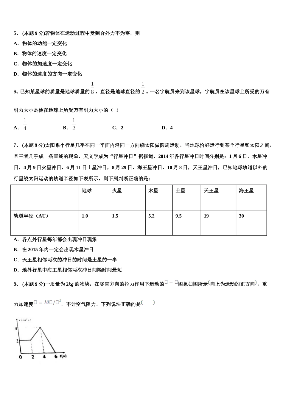 2024-2025学年遂溪县第一中学物理高一第二学期期末监测模拟试题含解析_第2页