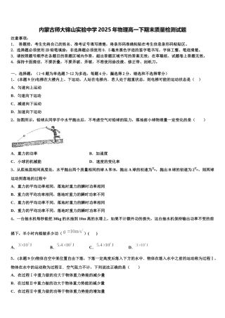 内蒙古师大锦山实验中学2025年物理高一下期末质量检测试题含解析