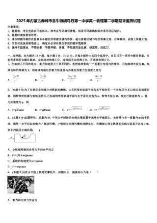 2025年内蒙古赤峰市翁牛特旗乌丹第一中学高一物理第二学期期末监测试题含解析