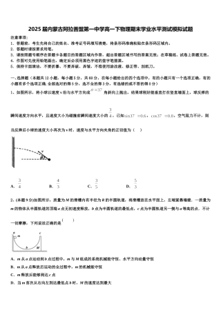 2025届内蒙古阿拉善盟第一中学高一下物理期末学业水平测试模拟试题含解析