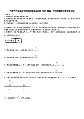 内蒙古巴彦淖尔市杭锦后旗奋斗中学2025届高一下物理期末统考模拟试题含解析