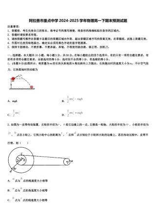 阿拉善市重点中学2024-2025学年物理高一下期末预测试题含解析