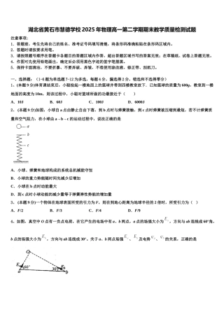 湖北省黄石市慧德学校2025年物理高一第二学期期末教学质量检测试题含解析