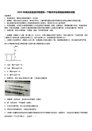 2025年湖北省宜昌市物理高一下期末学业质量监测模拟试题含解析