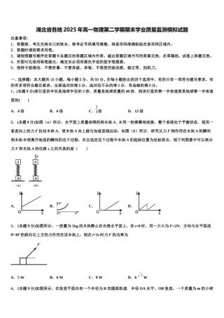 湖北省各地2025年高一物理第二学期期末学业质量监测模拟试题含解析