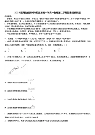 2025届湖北省荆州市松滋第四中学高一物理第二学期期末经典试题含解析