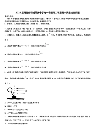 2025届湖北省钢城第四中学高一物理第二学期期末质量检测试题含解析