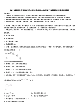 2025届湖北省黄岗市浠水实验高中高一物理第二学期期末统考模拟试题含解析