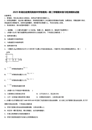 2025年湖北省黄冈高级中学物理高一第二学期期末复习检测模拟试题含解析