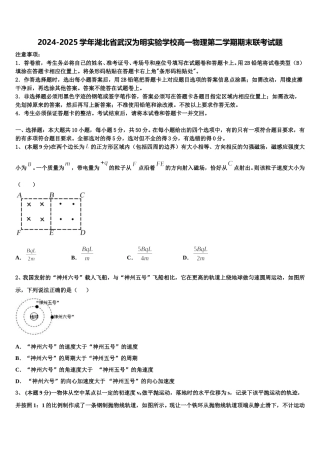 2024-2025学年湖北省武汉为明实验学校高一物理第二学期期末联考试题含解析