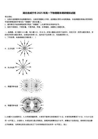 湖北省咸宁市2025年高一下物理期末调研模拟试题含解析