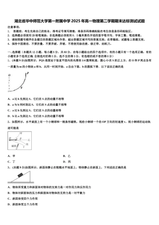 湖北省华中师范大学第一附属中学2025年高一物理第二学期期末达标测试试题含解析
