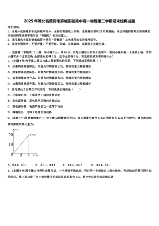 2025年湖北省黄冈市麻城实验高中高一物理第二学期期末经典试题含解析