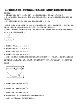 2025届湖北省恩施土家族苗族自治州高级中学高一物理第二学期期末调研模拟试题含解析
