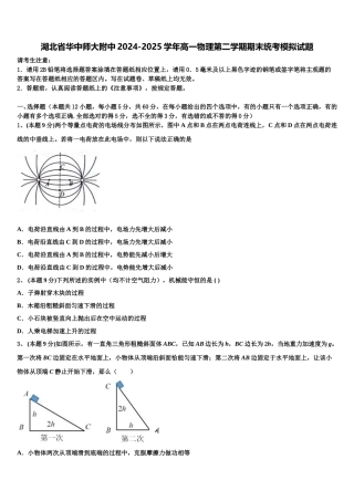湖北省华中师大附中2024-2025学年高一物理第二学期期末统考模拟试题含解析