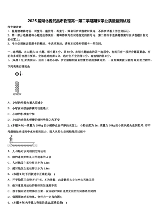 2025届湖北省武昌市物理高一第二学期期末学业质量监测试题含解析