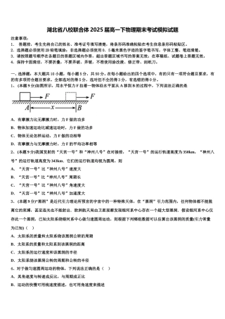 湖北省八校联合体2025届高一下物理期末考试模拟试题含解析
