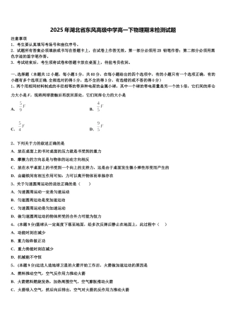 2025年湖北省东风高级中学高一下物理期末检测试题含解析