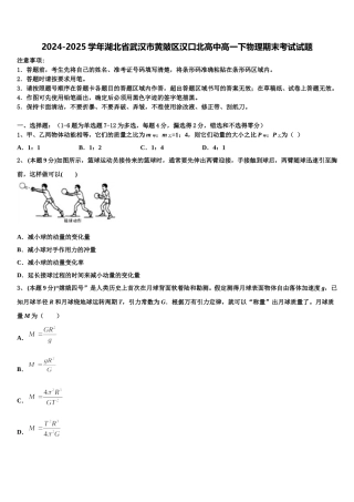 2024-2025学年湖北省武汉市黄陂区汉口北高中高一下物理期末考试试题含解析