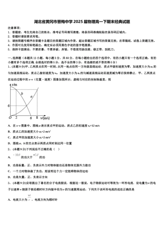 湖北省黄冈市晋梅中学2025届物理高一下期末经典试题含解析