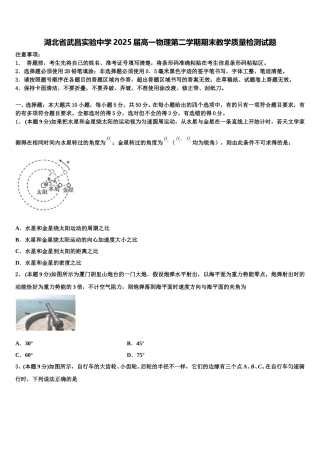 湖北省武昌实验中学2025届高一物理第二学期期末教学质量检测试题含解析