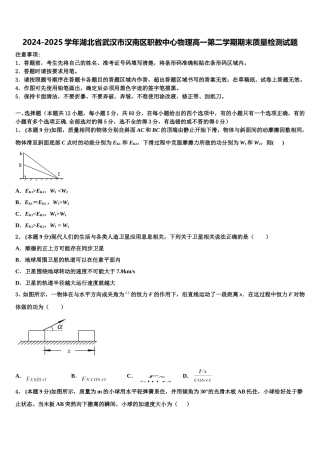 2024-2025学年湖北省武汉市汉南区职教中心物理高一第二学期期末质量检测试题含解析
