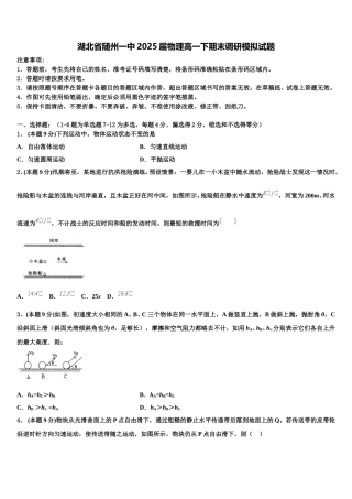 湖北省随州一中2025届物理高一下期末调研模拟试题含解析