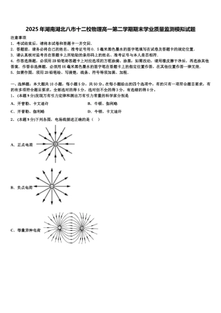 2025年湖南湖北八市十二校物理高一第二学期期末学业质量监测模拟试题含解析