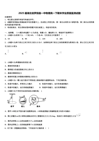2025届湖北省罗田县一中物理高一下期末学业质量监测试题含解析