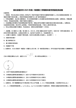 湖北省随州市2025年高一物理第二学期期末教学质量检测试题含解析