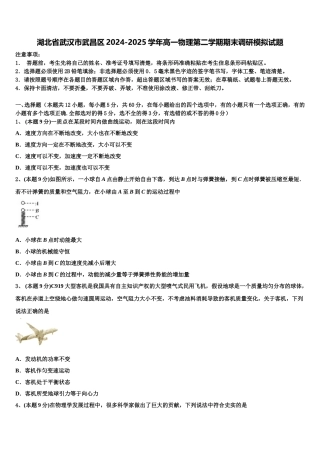湖北省武汉市武昌区2024-2025学年高一物理第二学期期末调研模拟试题含解析