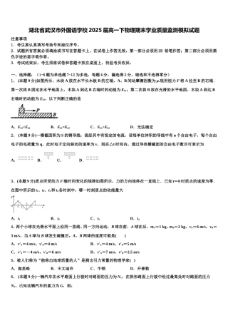 湖北省武汉市外国语学校2025届高一下物理期末学业质量监测模拟试题含解析