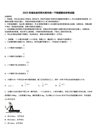 2025年湖北省华师大附中高一下物理期末统考试题含解析