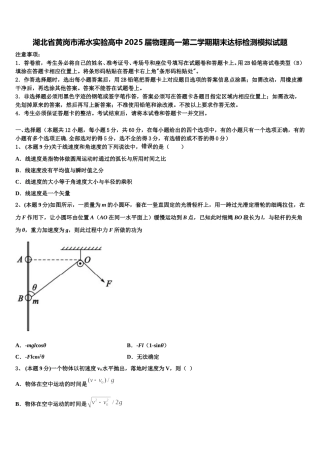 湖北省黄岗市浠水实验高中2025届物理高一第二学期期末达标检测模拟试题含解析