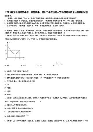 2025届湖北省郧阳中学、恩施高中、随州二中三校高一下物理期末质量检测模拟试题含解析