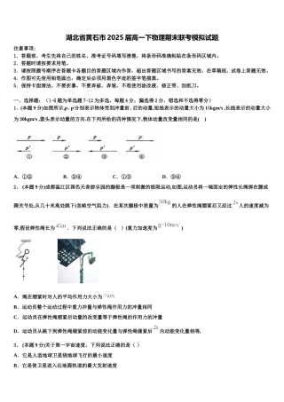 湖北省黄石市2025届高一下物理期末联考模拟试题含解析
